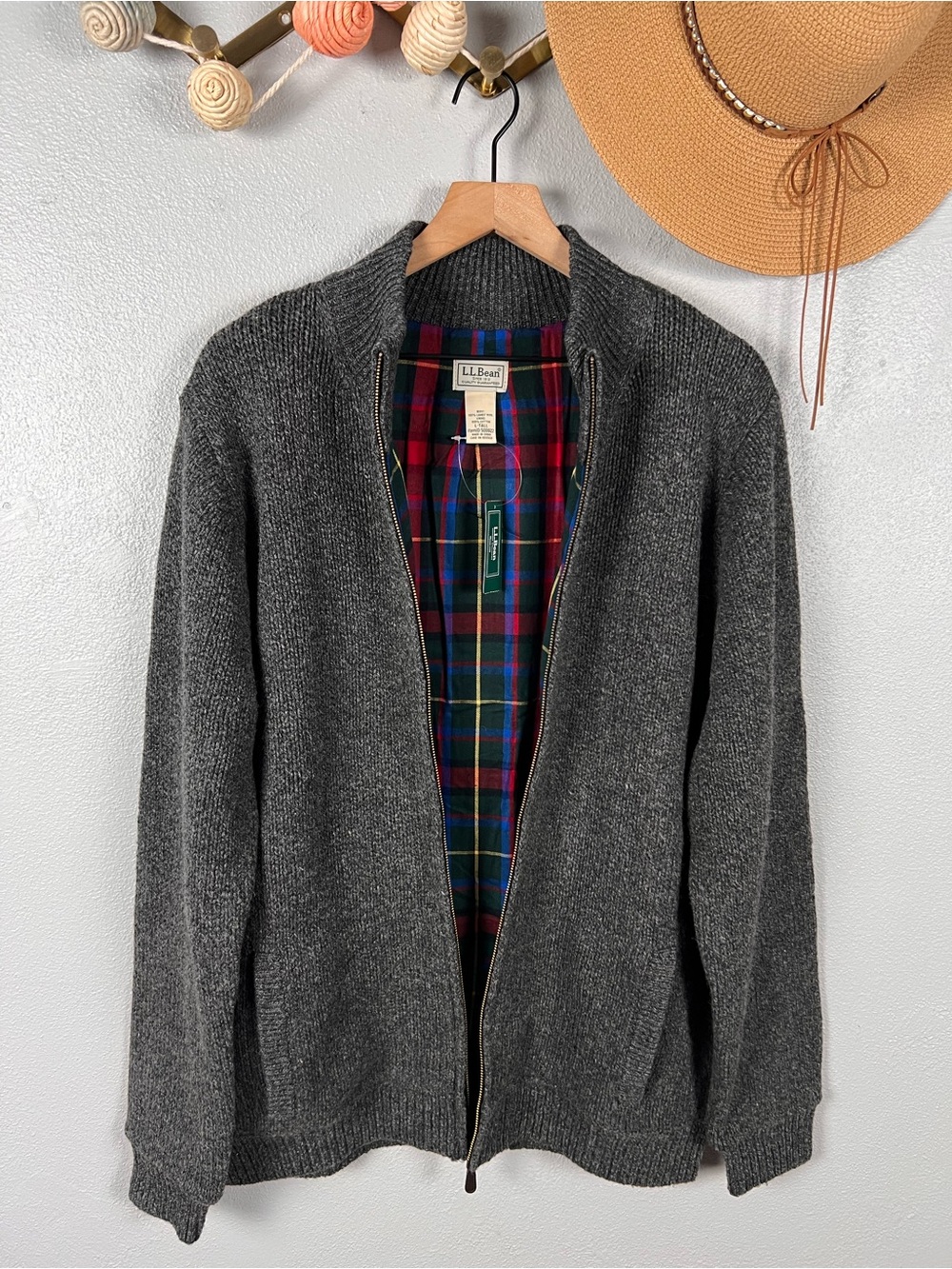 NWT L.L.Bean Classic Ragg Wool Full Zip Flannel Lined Sweater Men's Large Tall